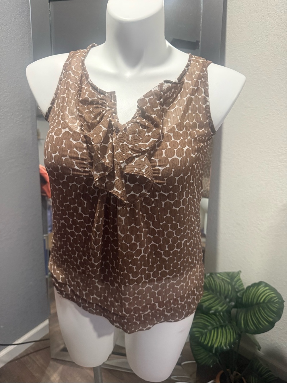 Byer California Brown Polka-Dot Ruffle Sleeveless Camisole